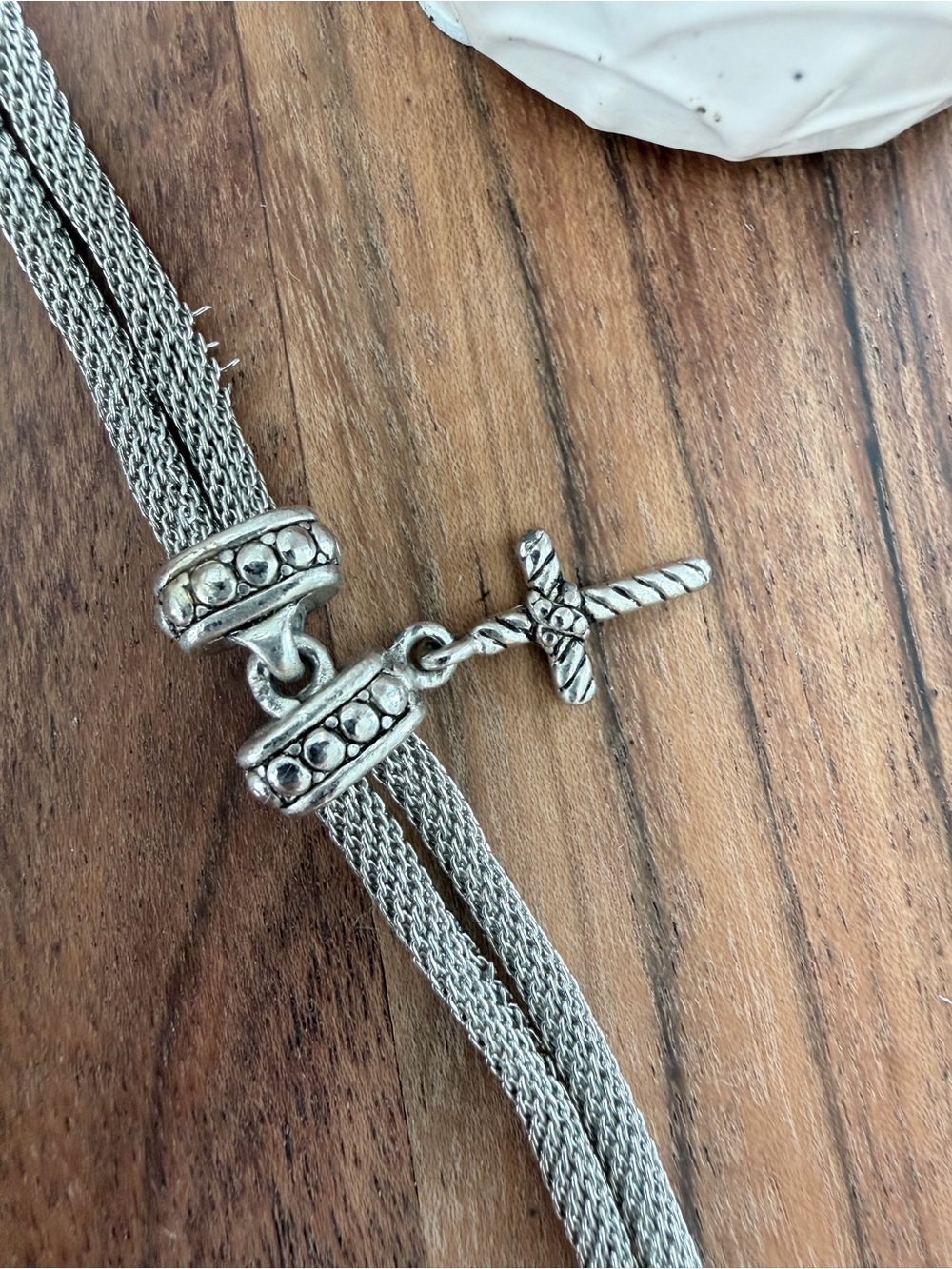 Sterling-Style Silver Cross Mesh Bracelet